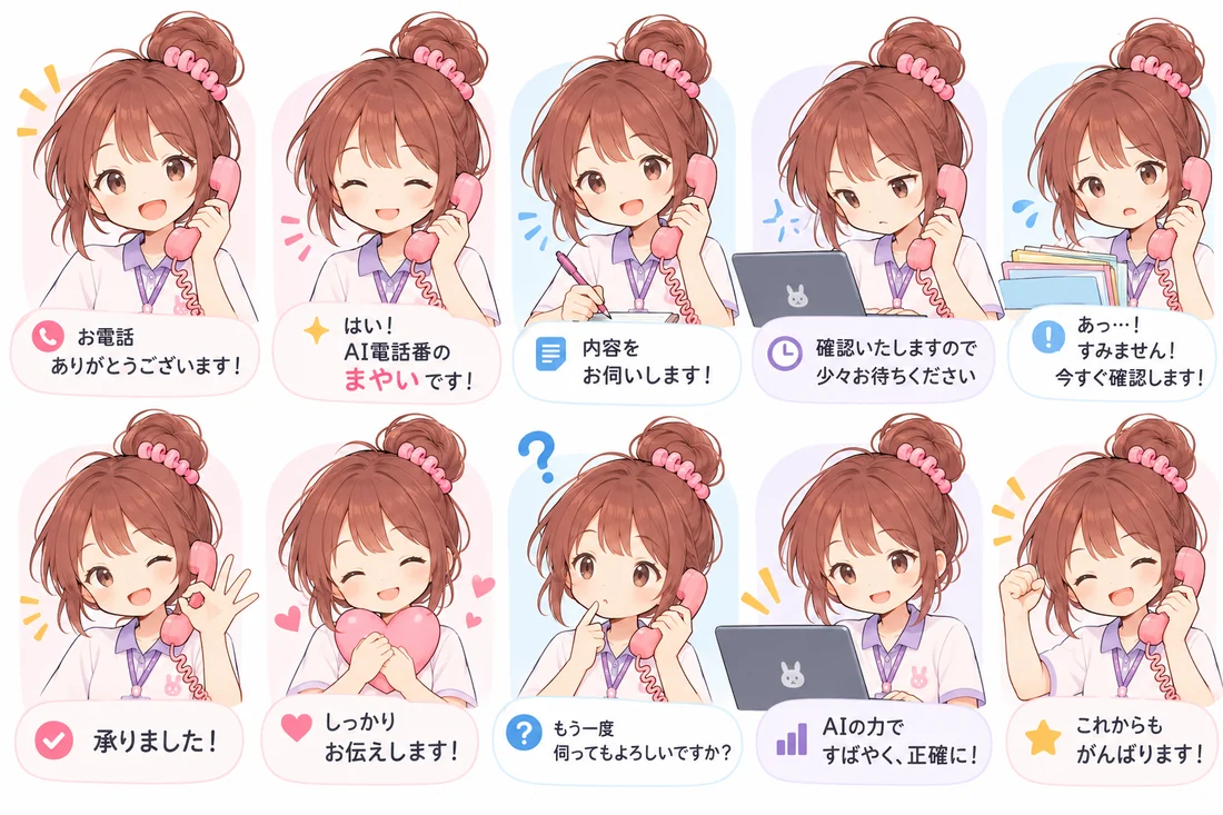 いろいろな表情で電話番をするまやいちゃん